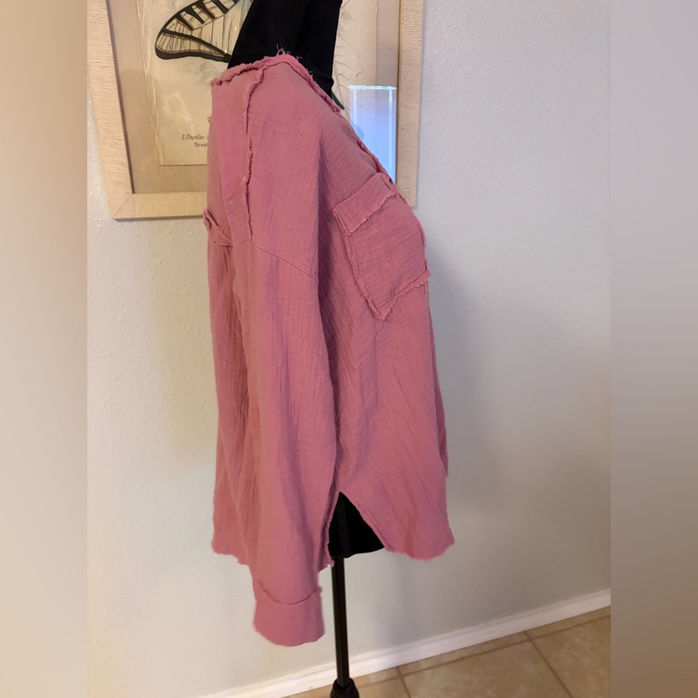 Zenana Outfitters Pink Button-Down Pocket Blouse - Picture 4 of 5